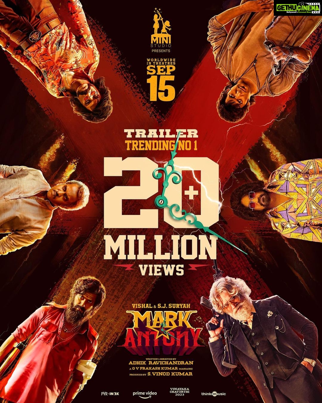 Vishal Instagram - Extremely happy & delighted with the super positive response for #MarkAntonyTrailer in both Tamil & Telugu. With heartfelt gratitude, I thank each and everyone for the overwhelming support and I am pretty sure you will all love the movie releasing on September 15 in Tamil & Telugu and on September 22 in Hindi. Now @ #Mumbai for the trailer launch of #MarkAntonyHindi, Hoping for the same response there too, God Bless #MarkAntony #WorldOfMarkAntony #MarkAntonyFromSep15