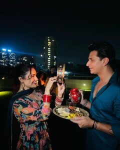 Yuvika Chaudhary Instagram - Happy karva chauth baby my lil princess @yuvikachaudhary I love u
We both Styled by @the_wardrobestudio @preetikaamit