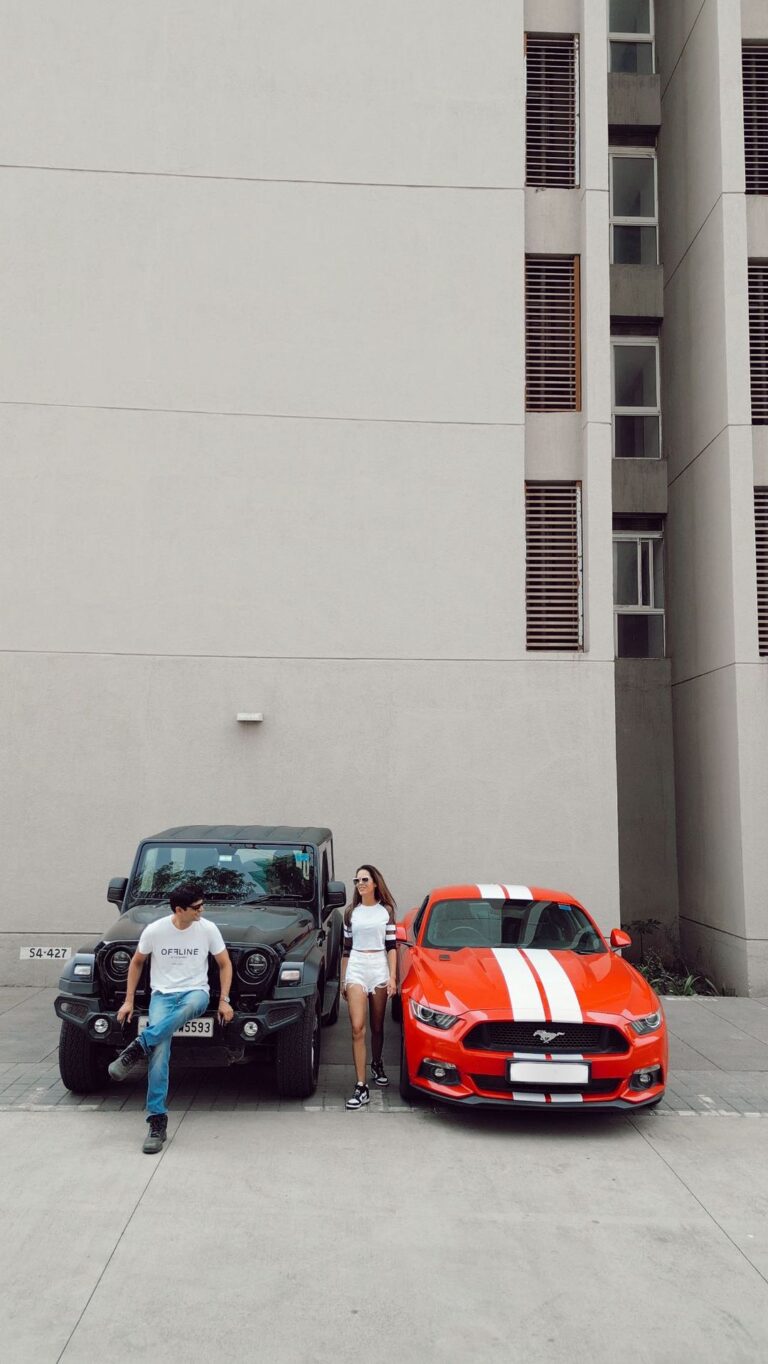 Aakriti Rana Instagram - Mustang has her own body guard now 😛 The girl with the car that just goes fast marries the boy with a car that goes absolutely anywhere. We complete each other 😂 #aakritirana #aakritiandrohan #mustang #fordmustang #thar #mahindrathar #tharlover #reelsindia #couplevideos #couplereels