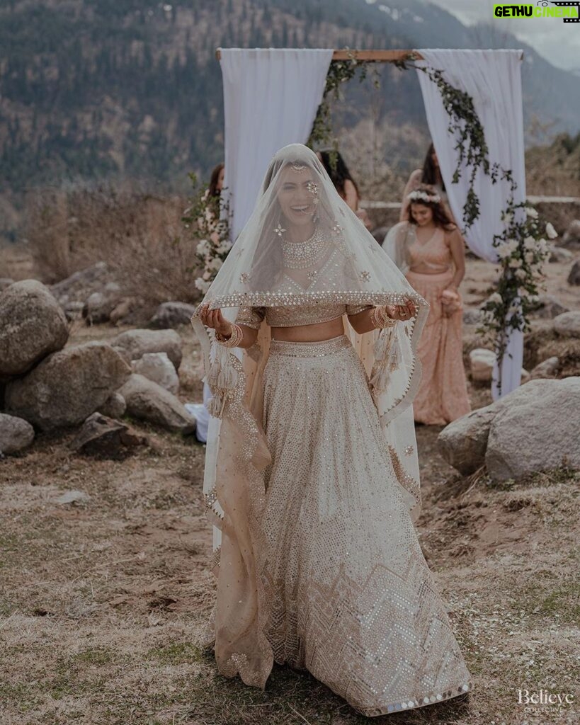 Aakriti Rana Instagram - #AakritiGetsAnchored 🥰 Under the beautiful open blue sky, amidst the mountains, surrounded by our friends and family, I walked with my brightest smile towards the moment we dreamed about together. Photography: @believecollective Our Outfits: @abhinavmishra_ Jewellery: @paisleypopshop Makeup and hair: @priyankaguptamakeupartist #aakritiandrohan #wedding #manali #happilyeverafter #mountainwedding #indianwedding #weddingphotography Manali, Himachal Pradesh