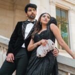 Aashna Shroff Instagram - with my 🖤 in Paris, for @gauravguptaofficial @ggpanther at haute couture week Both wearing @gauravguptaofficial Armaan’s jewellery @dripproject.co Aashna’s jewellery @prerto @karishma.joolry Styled by @malvika_tater Photos by @harvijay_j