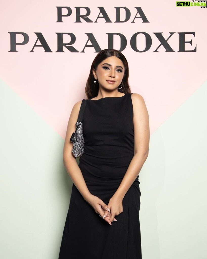 Aashna Shroff Instagram - Embracing our paradoxes w @pradabeauty #PradaParadoxe 🖤 #PradaBeauty #collab