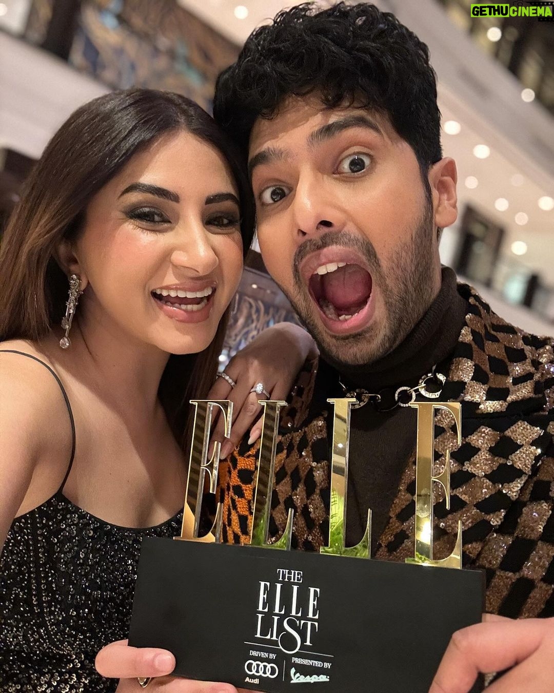 Aashna Shroff Instagram - For #TheElleList night, where I bagged a winner 😉 always proud of you and all that you do @armaanmalik 🖤 Styled by @malvika_tater Wearing @rohitgandhirahulkhanna Jewellery @anayah_jewellery Shot by @assd_khan