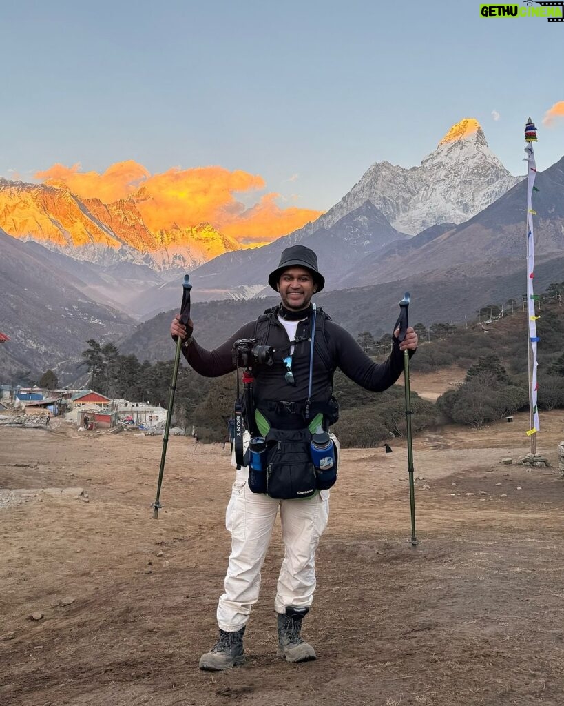 Abijeet Duddala Instagram - Golden Hour isn't so bad in the mountains.. Everest, Lhotse and Nuptse on the left, Ama Dablam on the right.. #nepal #everest #mountains #goldenhour #nature #outdoors Tengboche Monastery
