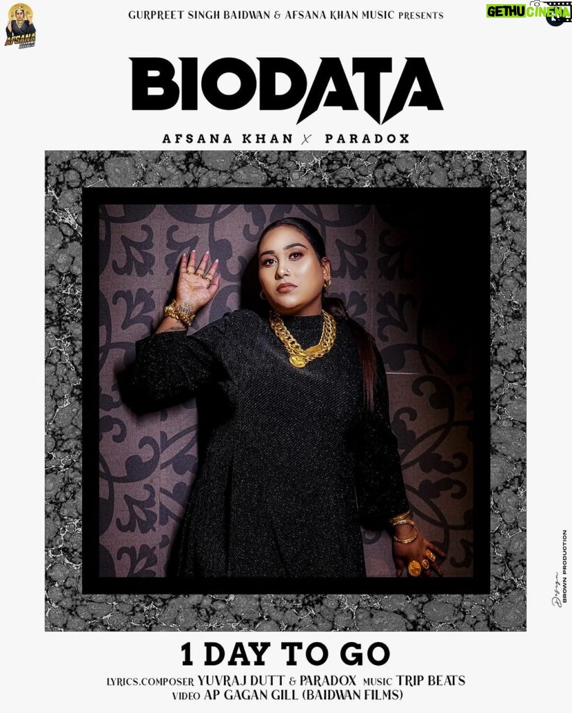 Afsana Khan Instagram - Exciting news, everyone! Thrilled to unveil the official poster for my upcoming track “Biodata,” a fantastic collaboration with Paradox! 🎶 #NewMusicAlert @itsafsanakhan @paradox.here @gurpreetbaidan01 @baidwanfilms Amc Project Manager: @vikrant_bali_ Music @beatsbytrip Lyrics @duttyuvraj @paradox.here @believeasd Subscribe my YouTube channel @afsanakhanmusic #believeasd #believeasd #afsanakhan #afsanakhanbigboss15 #afsaajz #justiceforsidhumoosewala #viralreels #instagood #instagram #bleesed #paradox #love Chandigarh, India