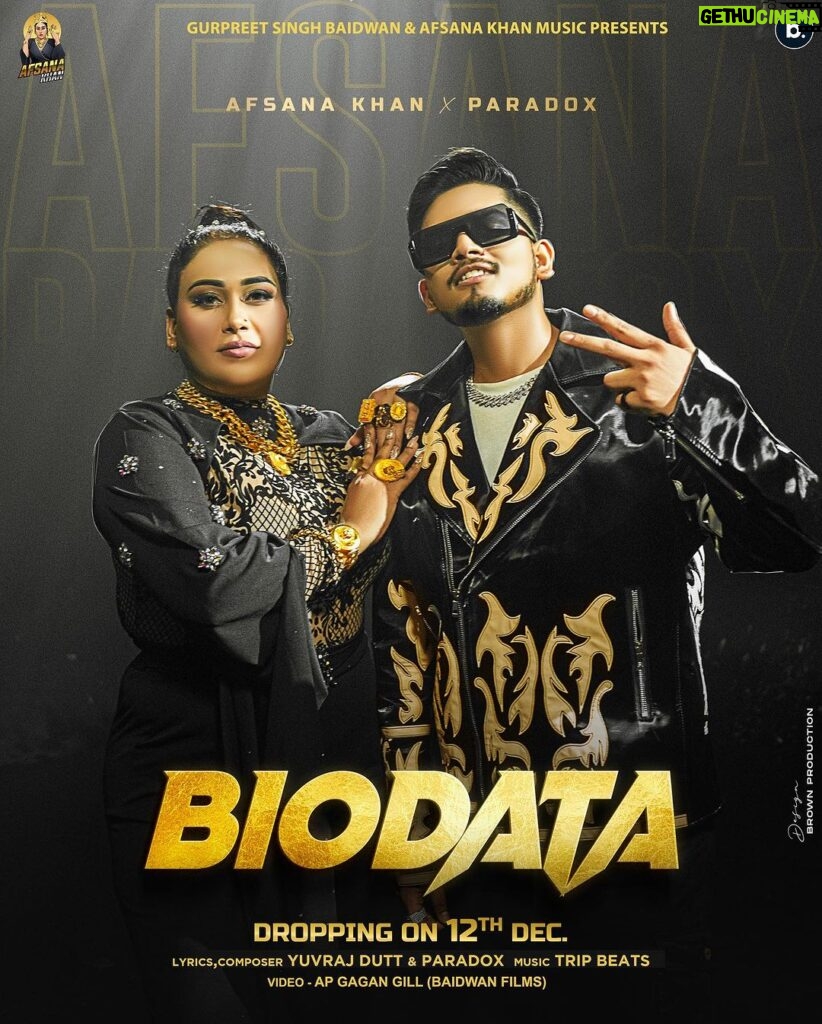 Afsana Khan Instagram - Exciting news, everyone! Thrilled to unveil the official poster for my upcoming track “Biodata,” a fantastic collaboration with Paradox! 🎶 #NewMusicAlert @itsafsanakhan @paradox.here @gurpreetbaidan01 @baidwanfilms Amc Project Manager: @vikrant_bali_ Music @beatsbytrip Lyrics @duttyuvraj @paradox.here @believeasd Subscribe my YouTube channel @afsanakhanmusic #believeasd #believeasd #afsanakhan #afsanakhanbigboss15 #afsaajz #justiceforsidhumoosewala #viralreels #instagood #instagram #bleesed #paradox #love Chandigarh, India