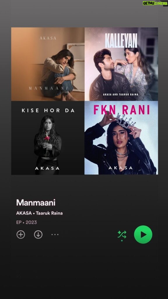 Akasa Instagram - maine Mann ki Maani, now I’m a FKN Rani 👑 a few pieces of my heart, soul (and a tiny bit of my mind) - my first ever EP “Manmaani” is OUT! ✨ get on this moody roller coaster of being mad love, distant in love, destroyed in love and finally, strong in love ❤️‍🩹 TELL ME YOUR FAVOURITE TRACK in comments? • @sonymusicindia @taarukraina @edumonteiromusic @brunomotaprod @charanmusic @aasa.sing @riicwolf @redmojo.pt @diyasahgal @tusharmanak • • • • • • • #MainemannKiMaani #RaniKiManmaani #StayTuned #KHD #OutNow #AkasaSingh #akasasingh #akasa #kasa #sonymusic #kisehorda #Fknrani #Kalleyan #trendingsongs #reelitfeelit #naagin #trending #newmusic #akasakebesties