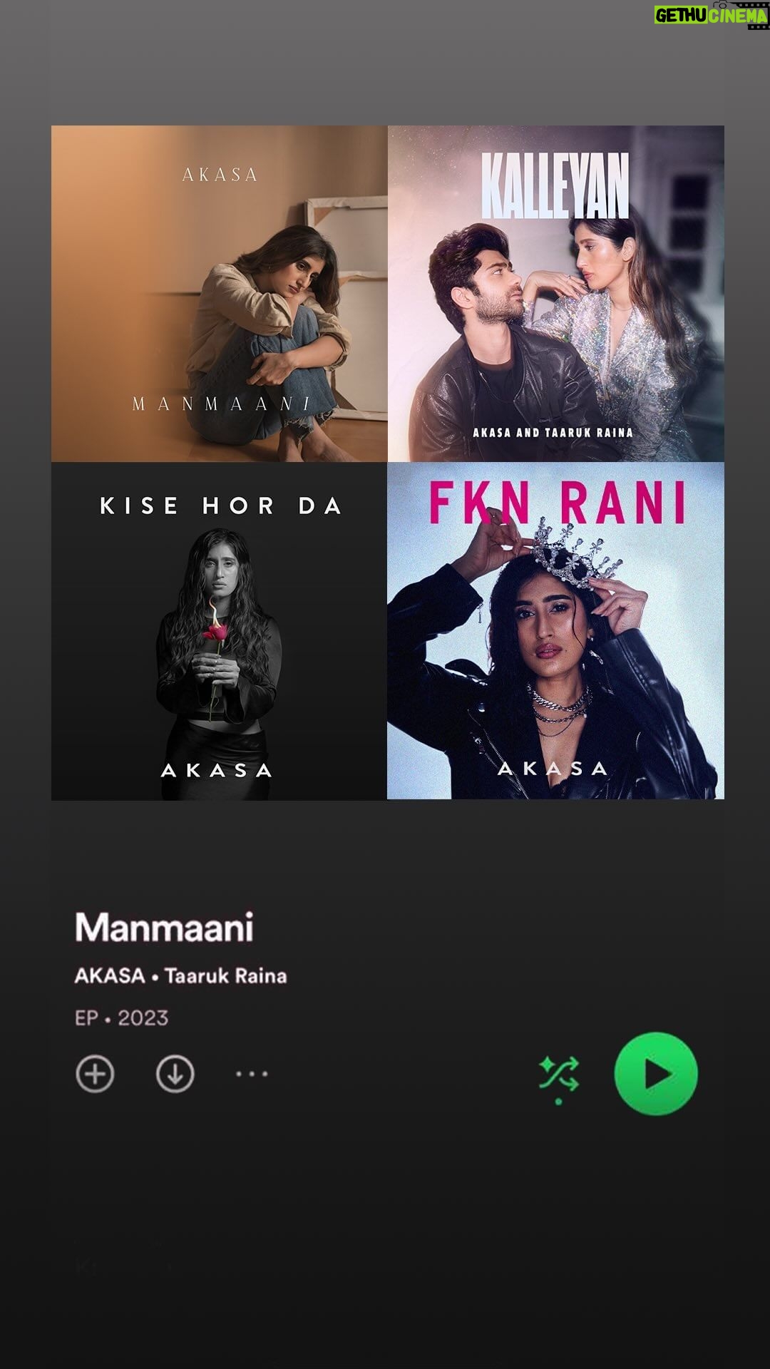 Akasa Instagram - maine Mann ki Maani, now I’m a FKN Rani 👑 a few pieces of my heart, soul (and a tiny bit of my mind) - my first ever EP “Manmaani” is OUT! ✨ get on this moody roller coaster of being mad love, distant in love, destroyed in love and finally, strong in love ❤️🩹 TELL ME YOUR FAVOURITE TRACK in comments? • @sonymusicindia @taarukraina @edumonteiromusic @brunomotaprod @charanmusic @aasa.sing @riicwolf @redmojo.pt @diyasahgal @tusharmanak • • • • • • • #MainemannKiMaani #RaniKiManmaani #StayTuned #KHD #OutNow #AkasaSingh #akasasingh #akasa #kasa #sonymusic #kisehorda #Fknrani #Kalleyan #trendingsongs #reelitfeelit #naagin #trending #newmusic #akasakebesties