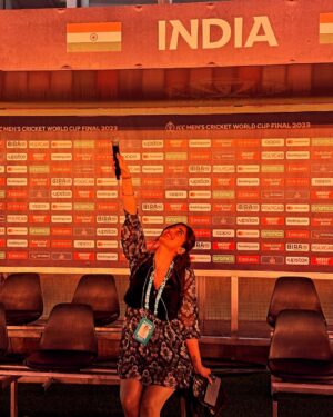 Akasa Instagram - so.. THIS happened. 
I know it ended with a heartbreak, BUT.. remembering ALL the massive crazy wins through the season, (and focusing only on the fact that I got to perform at the World Cup shush aur kuch nai hua shush 🥹💔)
thank you for this opportunity @ipritamofficial ❤️ @jitesh24_ WU HUU! 🫶🏼
•
•
#worldcup #iccworldcup2023