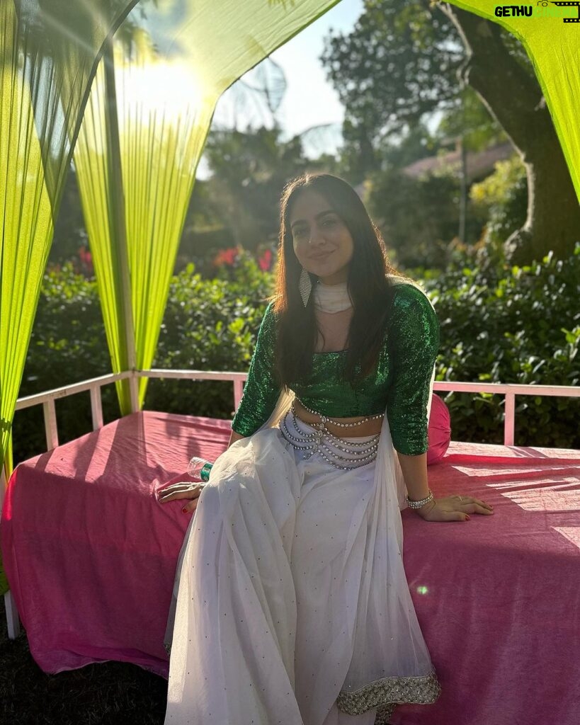 Aksha Pardasany Instagram - Thought of blending in with the forest so the tigers don’t eat me ☘️ #shaadi #wedding #indianwedding #desiwedding #jimcorbett #uttarakhand Jim Corbett Uttarakhand