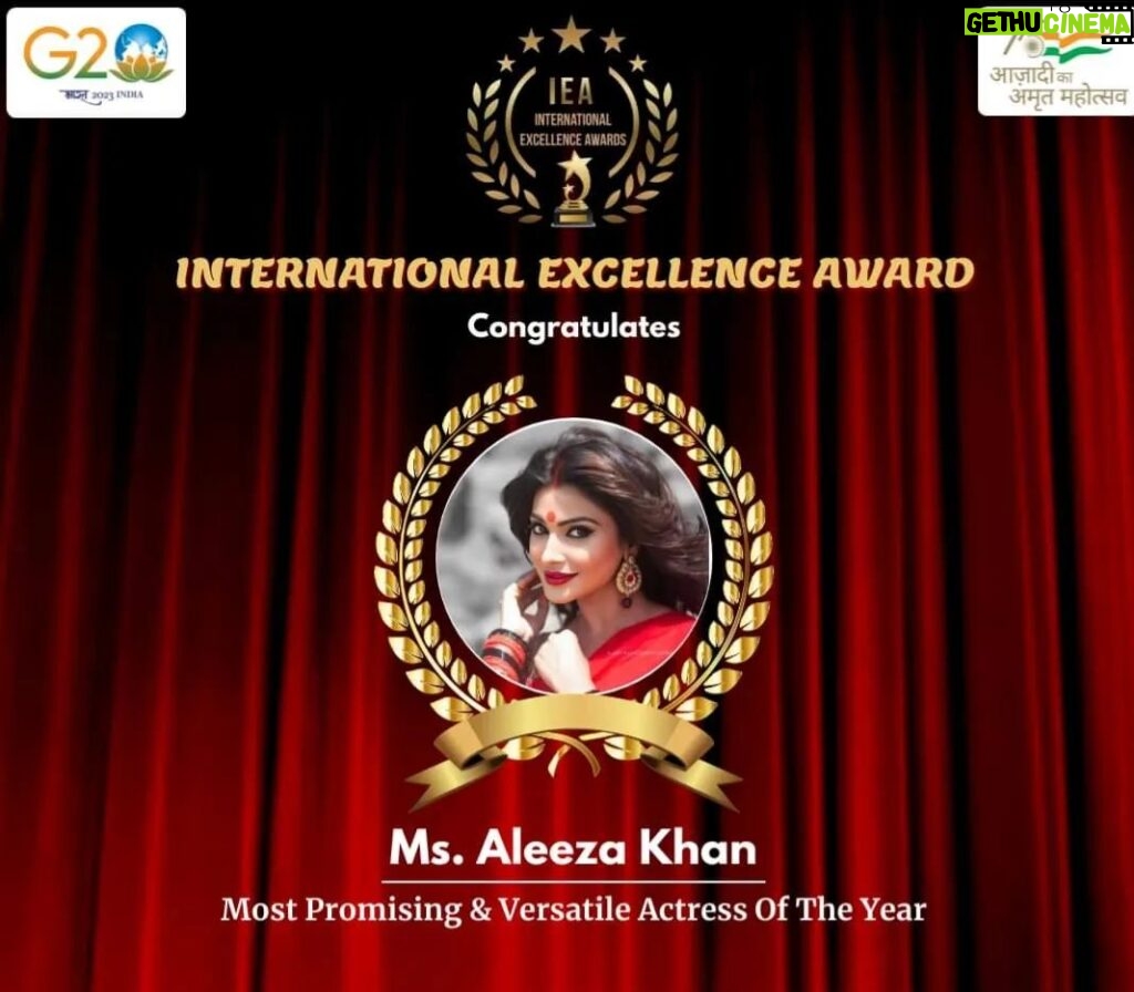 Aleeza Khan Instagram - Thankyou to the team - INTERNATIONAL EXCELLENCE AWARDS ❤️❤️ IEA FOR THE NOMINATION .❤️❤️❤️ Ms.aleeza khan is Nominated - IEA BOOK OF WORLD RECORDs For THE Most promising and Versatile actress 2023. Thankyou So much for the consideration.!!! Looking forward for the gr8 Evening Ahead!!! Cheers 🍻🍻🍻🍻 #awards #ieabookofworldrecords #actor #actress #award #reward #awardsnight 2023 #cheers #achievement #hardwork #strength #courage. #happiness. #alhumdullilah #totallyblessed
