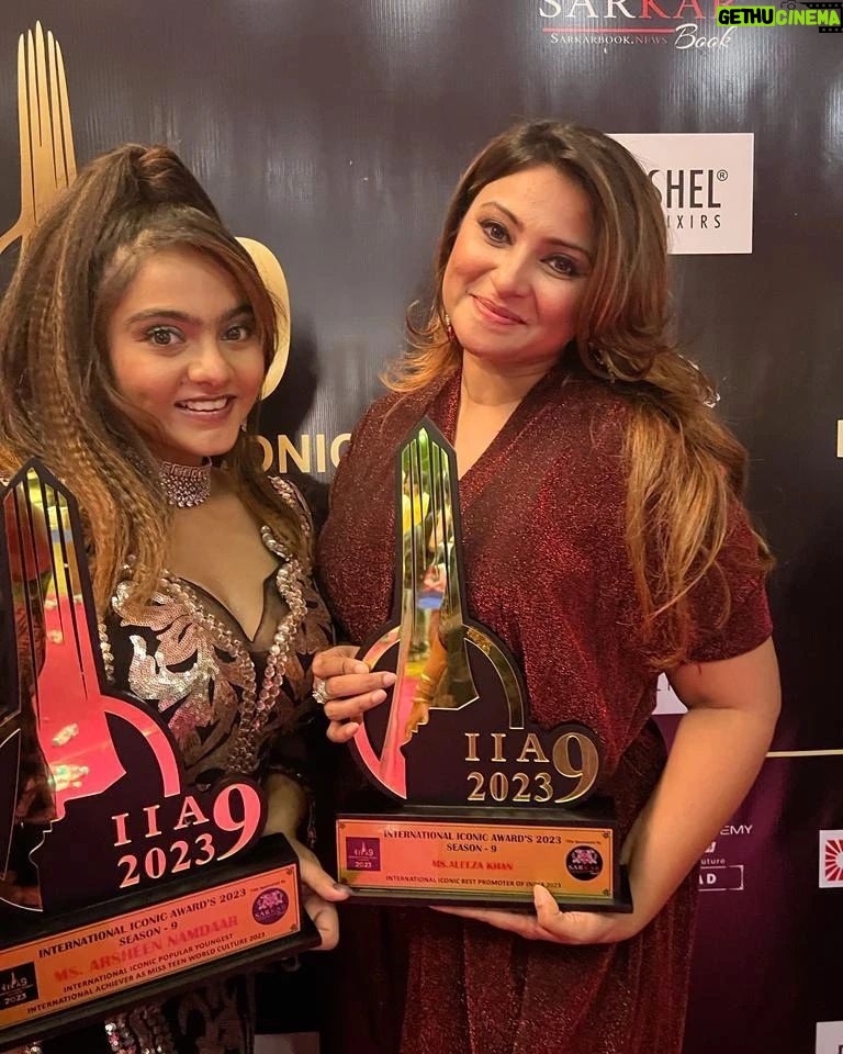 Aleeza Khan Instagram - 🌟❤️🌟 International iconic awards Season 9 2023🌟❤️🌟 ❤️ 8th June 2023 ❤️ Date To Be Remembered !!!! 🌟🌟Hard work always pays of !!!🌟🌟 Won the title of" the Best Promoter of India 2023.Quiet Not a usual title looking at my Career Journey. But I am a multifunctioning and multi talented girl. Who believes in being different and doing different. So here I am. Completed My New task. From Being an actor, to an influencer , from an anchor to a branding partner to, a promoter, to an organiser to a mediator ,also a grooming teacher . Quiet alott OF titles. Its Good to be different..always loved the title of being versatile. My 50th award In my gallery, From a special Event " International iconic awards Season 9 2023 " to a special Title i got " International Iconic Best promoter of india 2023" . Big thankyou to my team , who worked really hard while I was away, taking responsibilities and running around day and night for making the show Happen amd successful.without you all we wouldn't have made it. ❤️❤️❤️❤️ Show Sponsored by @sarkarbookofficial @kgfbookofficial @justmerchantthings without whom the Show wouldn't be successful and reach to its destination. The final judgement day. The journey began 5 months back , with immense pressure, a test of hardwork. Quiet a roller coaster ride. Wasnt Easy for any1 of us. Too many ups downs , tiffs and clashes, But in the End what Goes Well Ends well.My 1st Ever Event as An Associate Organiser. And a promoter with my 2 lovely people. @mohammed_nagaman @iadityakhurana Thankyou for believing in Me and making me a part of @internationaliconicaward Truly a special one. ❤️🌟❤️🌟❤️ Big thanks to @pinnaclecelebs @thesantoshgupta Special thanx to this wonderful human Being @6_ankitgupta It's a pleasure to Receive an award From You. ✌🏻✌🏻✌🏻 Best days Coming darling !!! Chao chao 😍😍😍 #award #awards #awardwinning #winner #love #film #music #totally blessed #alhumdullilah #photography #design #art #awardnight2023 #recognition #awardshow #instagram #movie #instagood #bollywood #actor #influencer #india #cinema #director #business #congratulations #trophy #movies #event #motivation St Andrews Auditorium