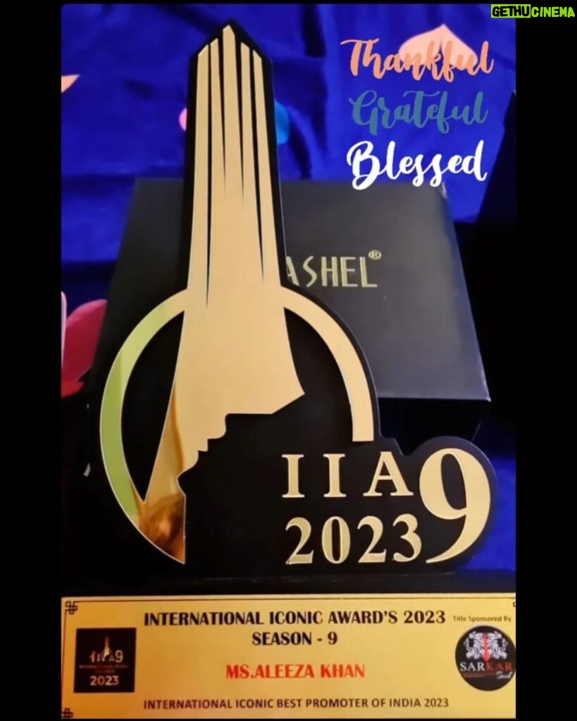 Aleeza Khan Instagram - 🌟❤️🌟 International iconic awards Season 9 2023🌟❤️🌟 ❤️ 8th June 2023 ❤️ Date To Be Remembered !!!! 🌟🌟Hard work always pays of !!!🌟🌟 Won the title of" the Best Promoter of India 2023.Quiet Not a usual title looking at my Career Journey. But I am a multifunctioning and multi talented girl. Who believes in being different and doing different. So here I am. Completed My New task. From Being an actor, to an influencer , from an anchor to a branding partner to, a promoter, to an organiser to a mediator ,also a grooming teacher . Quiet alott OF titles. Its Good to be different..always loved the title of being versatile. My 50th award In my gallery, From a special Event " International iconic awards Season 9 2023 " to a special Title i got " International Iconic Best promoter of india 2023" . Big thankyou to my team , who worked really hard while I was away, taking responsibilities and running around day and night for making the show Happen amd successful.without you all we wouldn't have made it. ❤️❤️❤️❤️ Show Sponsored by @sarkarbookofficial @kgfbookofficial @justmerchantthings without whom the Show wouldn't be successful and reach to its destination. The final judgement day. The journey began 5 months back , with immense pressure, a test of hardwork. Quiet a roller coaster ride. Wasnt Easy for any1 of us. Too many ups downs , tiffs and clashes, But in the End what Goes Well Ends well.My 1st Ever Event as An Associate Organiser. And a promoter with my 2 lovely people. @mohammed_nagaman @iadityakhurana Thankyou for believing in Me and making me a part of @internationaliconicaward Truly a special one. ❤️🌟❤️🌟❤️ Big thanks to @pinnaclecelebs @thesantoshgupta Special thanx to this wonderful human Being @6_ankitgupta It's a pleasure to Receive an award From You. ✌🏻✌🏻✌🏻 Best days Coming darling !!! Chao chao 😍😍😍 #award #awards #awardwinning #winner #love #film #music #totally blessed #alhumdullilah #photography #design #art #awardnight2023 #recognition #awardshow #instagram #movie #instagood #bollywood #actor #influencer #india #cinema #director #business #congratulations #trophy #movies #event #motivation St Andrews Auditorium