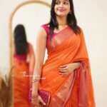 Ananthika Sanilkumar Instagram - 🧡✨ Beautiful saree from : @thenmozhidesigns Jewellery : @kanakadhara_jewellery Clutch : @bysrirang Makeup and Draping : @priyaprabu_artistry Pc : @p2click.in