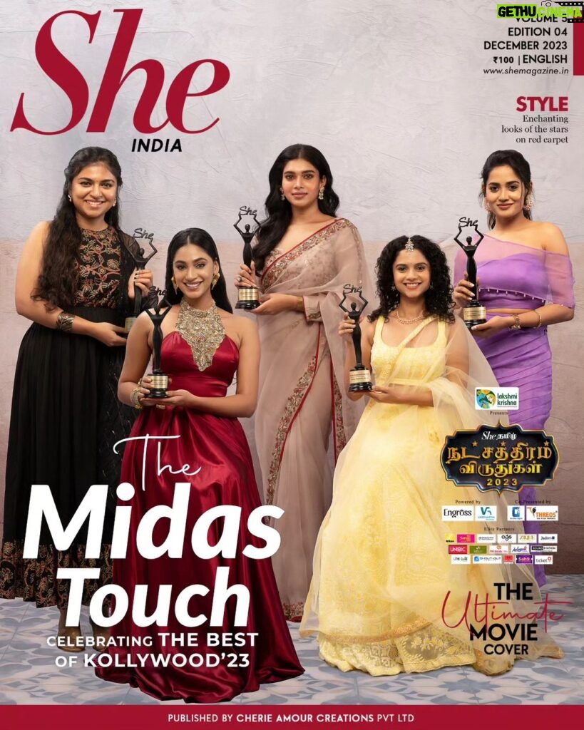 Anukreethy Vas Instagram - Empowered and shining bright! ✨ Honoring the incredible women of Kollywood on the movie cover of SHE ( @she_india ) magazine – where talent meets grace. Here's to the powerhouses who conquered the season ( @she_awards ) and left us in awe. Edition on Digital Stands from December 24th, 2023. . . . In the Cover (from Left to Right) : @raveena1166 @anukreethy_vas #dusharavijayan @namita.krishnamurthy @teju_ashwini . . Magazine : @she_india Founder : @its.manikandan Photographed by : @balakumaran.19 Curated by : @deekshitanikkam Equipment Partner : @nikonindiaofficial Sponsored by : @lakshmikrishna_naturals . . . 🌟🎬 Cheers to #WomenInPower , cheers to #womenincinema