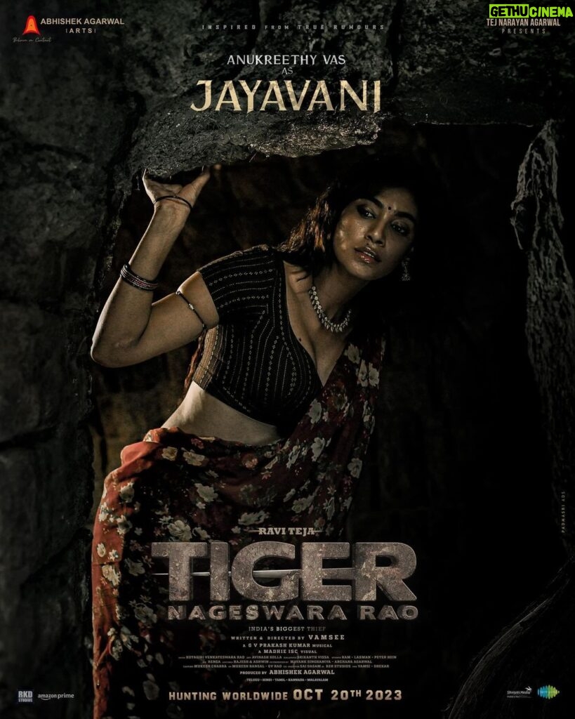Anukreethy Vas Instagram - Introducing @anukreethy_vas as #Jayavani from #TigerNageswaraRao- 𝙏𝙃𝙀 𝙑𝙄𝘾𝙄𝙊𝙐𝙎 𝙇𝘼𝘿𝙔 𝙄𝙉 𝙇𝙊𝙑𝙀 🔥 . My Telugu debut is here and I can’t wait ❤ TRAILER OUT ON OCTOBER 3rd 💥💥 Grand release worldwide on October 20th ❤‍🔥 @raviteja_2628 @dirvamsikrishna @anupampkher @abhishekofficl @nupursanon @gayatribhardwaj__ @renuudesai @gvprakash @senguptajisshu @madhie_dop @kollaavinash @srikanth_vissa @castingchhabra @mayank_singhaniya @archana.singal.12 @saregamatelugu . . Tamil Nadu