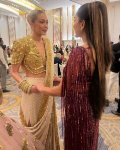 Anusha Dandekar Instagram - It’s true, someone’s inner beauty makes them even more beautiful! @gigihadid all love, so nice to meet you ❤️☀️❤️ #girlcrush 🫠 @nmacc.india 💎