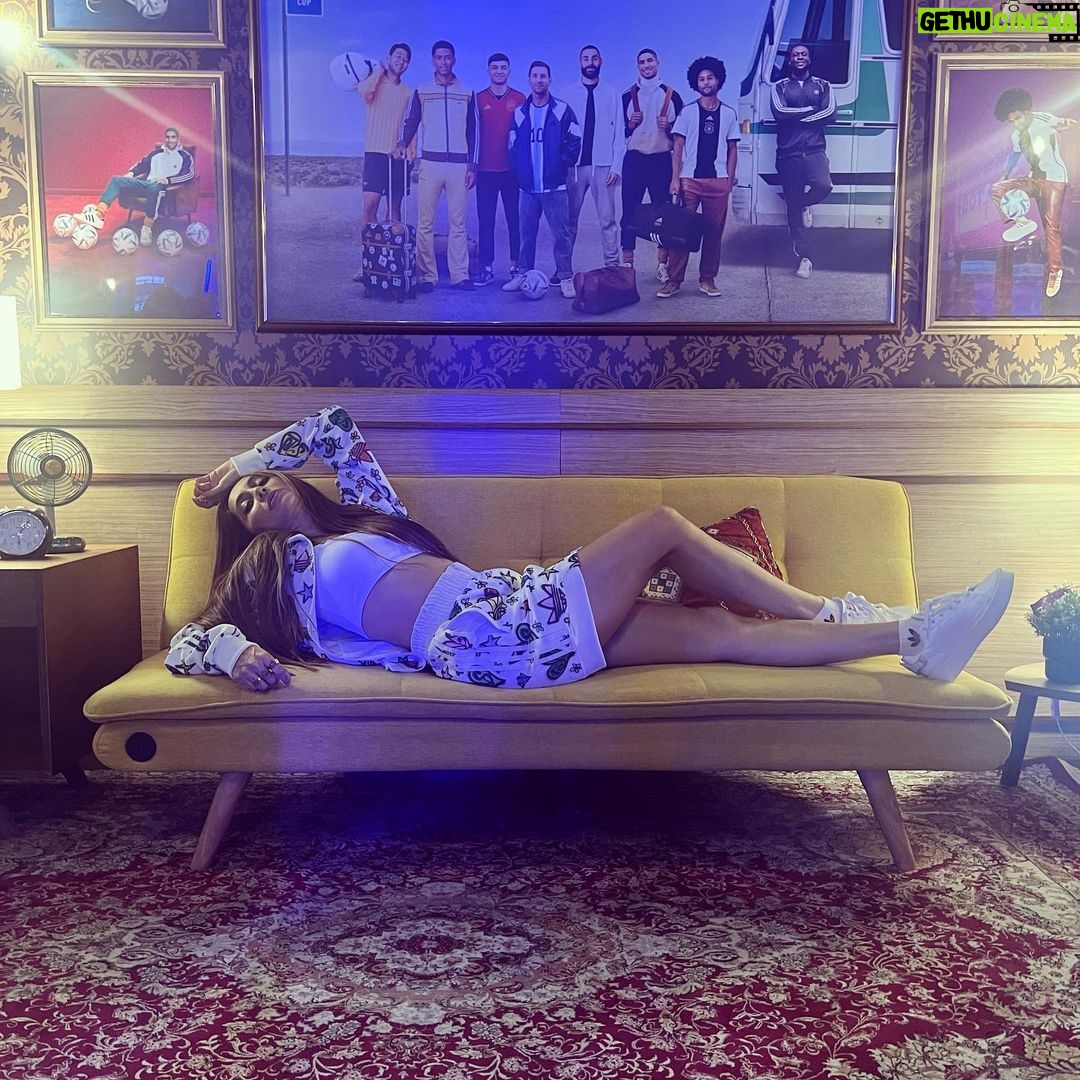 Anusha Dandekar Instagram - If you can’t be at the match live, the couch is the next best seat in the house… luckily I was just posing before I got to the stadium in Qatar! Sooo good! Grateful.☺️ @adidasindia #impossibleisnothing 🤍