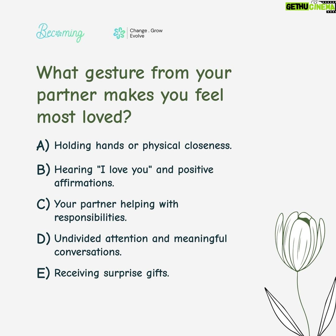 Aswathy Sreekanth Instagram - Whats your primary love language? If most answers are A - physical touch B - words of affirmation C - act of service D - quality time E - sharing gifts #becoming #aware #lovelanguages
