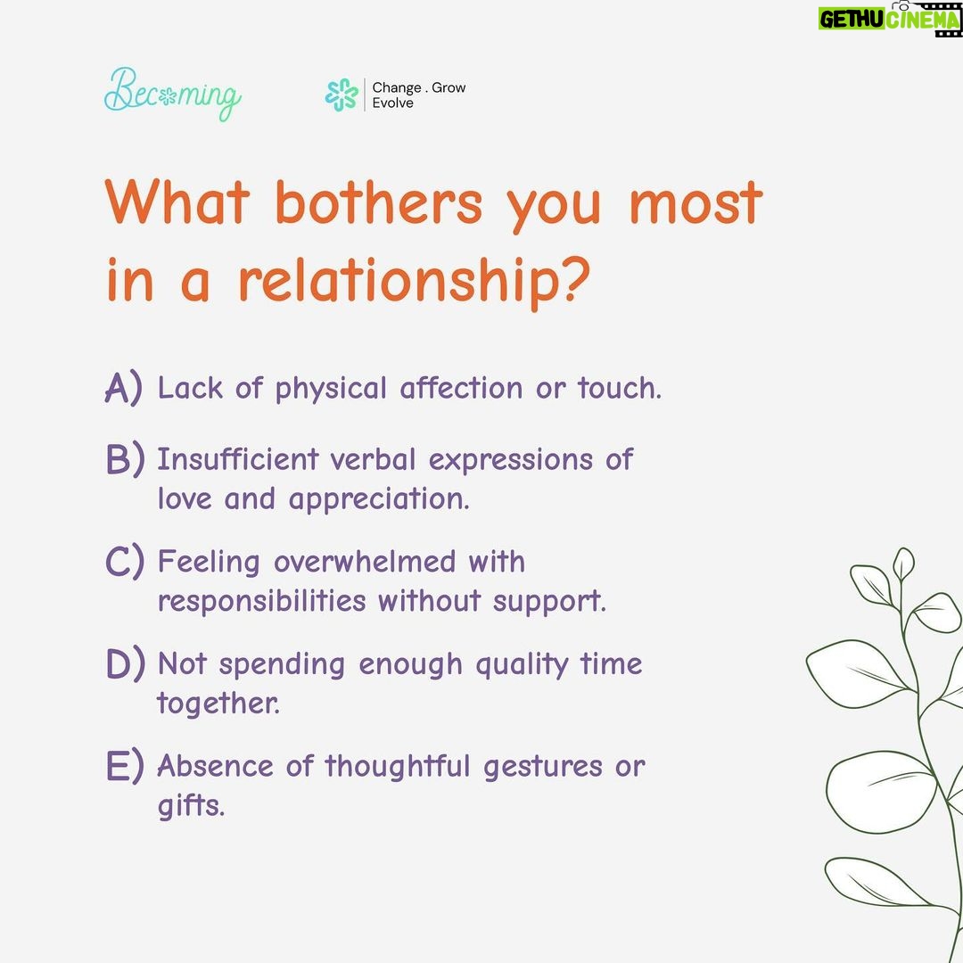 Aswathy Sreekanth Instagram - Whats your primary love language? If most answers are A - physical touch B - words of affirmation C - act of service D - quality time E - sharing gifts #becoming #aware #lovelanguages