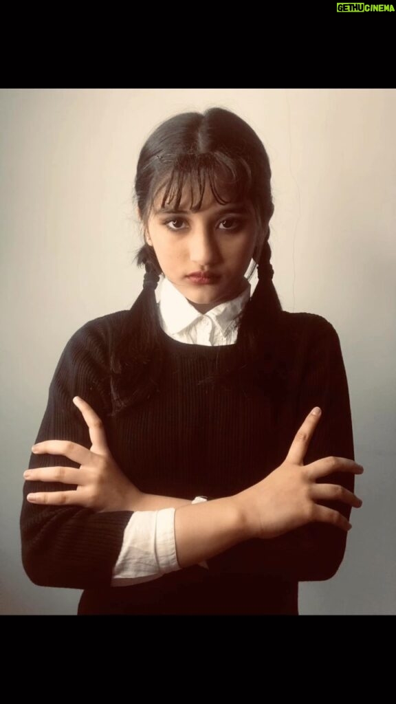 Aurra Bhatnagar Badoni Instagram - Wednesday Addams 🫣🖤 ✨ Makeup: @deeptibhatnagarbadoni #meta #PrimeReels #transitionreels #trendingreels #wednesdayaddams #wednesday #trendingsongs #bloodymary #jennaortega @netflix @netflix_in @jennaortega