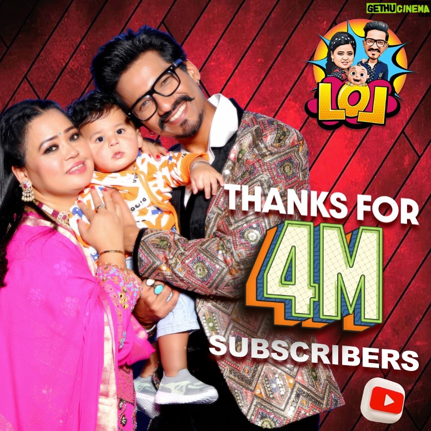 Bharti Singh Instagram - 4 Million Strong! 🎉 Thank you, YouTube family🙏🏽❤️🧿Thankyou Thankyou Thankyou dil se🙏🏽❤️ #ganpatibappamorya 🙏🏽#blessed