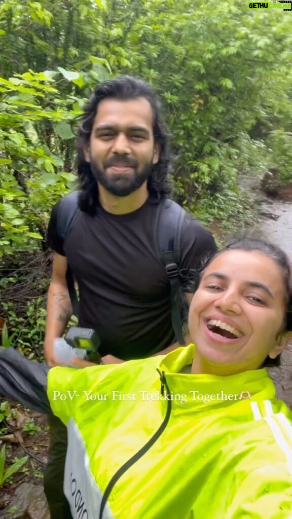 Bhavini Purohit Instagram - Your first Trek Together 🧿 I m forever grateful for doing this with babe, so much fun, adventure ,madness ,laughter and Crazy difficult trek 😝 . Thanks to @natra_wild for joining us| . #influencer #trek #babe #love #couple #monsoon #monsoonseason #rainny #réel #trend #bhavinipurohit