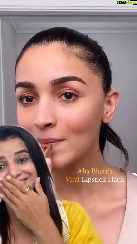 Bhavini Purohit Instagram - @aliaabhatt viral lipstick hack , Chaliye dekhte hai does this work or not 😂 . Kya apne try kiya hai gharpe kabhi yeh hack?Answer in comments . #influencer #makeup #hack #makeuphack #tutorial #aliabhattlovers #aliabhat #lipstick #hacks #bhavinipurohit