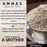 Chitra Instagram – http://www.instagram.com/ammas_healthmix

@ammas_healthmix 
✔Nutritionist approved. 
✔Zero preservatives and sugar. 
✔High quality products. 
✔Organic pesticide free products only. 
✔Suitable for even 6months plus babies.. 

Commercially popular health mixes use 85 percent ragi to bulk up their product. 
Ammas_healthmix priortizes high quality ingredients and uses correct proportions. 
All dry fruits are sourced from most famous retailers for dry fruits only. 
Made to order.. 
Available throughout the country.