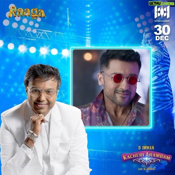 D. Imman Instagram - With only 2 Days left for the musical extravaganza, let’s look back on some of D Imman’s iconic tracks! 🤩🌟 Kacheri Arambam 🥁 This Saturday, the 30th of December 📍 Venue - Sugathadasa Indoor Stadium 🕖 Time - 6PM Grab your tickets on BookMyShow! 🎤 #DImmanLiveinColombo #kacheriarambam