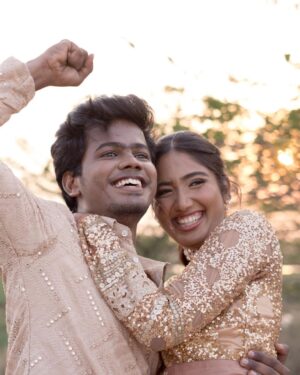 Deepika Venkatachalam Instagram - #Weddinglookbook Rajasthani themed sangeeth Night! (2/3) ✨

When we were deciding on the Sangeeth outfit we wanted two things- Sophistication and bling. We wanted an outfit that spoke RVP & Deeps and at the same time made us try something unique than our usual style. That’s when @stylingbysamiha set the mood board to neutral colours like beige and sequin combinations. 😍

Our stylist suggested me a flared gown with sequin and net combinations that gave a doll-like look and easy for me to move and dance around without feeling the weight of the dress. And for Raja, we wanted our outfits to match and be coordinated with the theme too. We were looking for a lot of options for him and finally decided to go for a kurta and straight pant set. Samiha suggested going for the same sequin fabric as my outfit to match the bling and she incorporated a very smart idea in his outfit. 💡

@mayon_by_subhathracouture came in and gave life to Samiha’s idea in the most beautiful way possible. They suggested us a lot of design options and we finally decided to go for this. It was a sequin-layered kurta with alternative heights. Yes!!! The 1st layer of the kurta had a longer piece and the 2nd layer with a shorter piece giving the illusion of a long kurta. It is also removable so that he can style the piece in different ways for different occasions with two lengths. 
From the moment the outfit was ready and we had our last trial, we couldn’t contain our excitement about wearing it on a special day. And when the day came, I was in my cute gown and he in his kurta set was ready to take on the day with fun and laughter. 🥹🧿

Thanks to our stylist & designer for making us feel like the  Indian Barbie and Ken in our outfits on our Sangeeth. Hehe. ( You guys agree right ? ) 🙈

There are a lot of fun, emotional and laughter riot moments from our sangeeth and we can’t wait to share it all with you guys. Coming soon!!!! 🫶🏼
.
.
📸 @sakshi.ramakrishnan 
📹 @wevaphotography 
Decor @vizhamedai 
Outfits @mayon_by_subhathracouture 
Styling @stylingbysamiha 
Makeup @snehamnj | @makeupbyyesu 
.

#RnD #RnDwedding