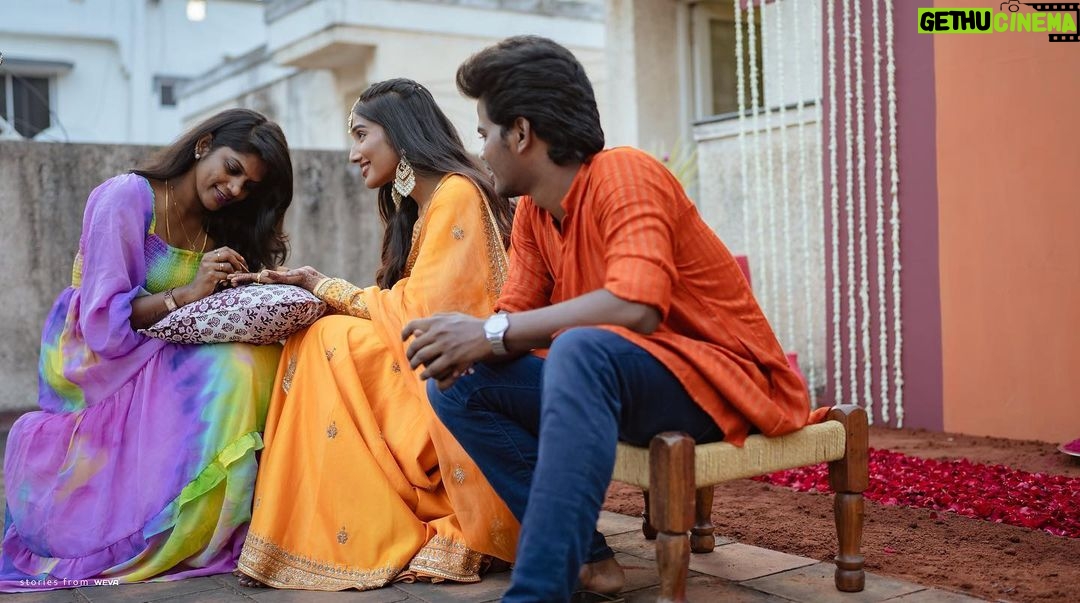 Deepika Venkatachalam Instagram - So ending RnD's close to heart Mehendi series with some of our favourite pictures! #PhotoDumpAlert The first event of our wedding festivities started with absolute laughter, joy and blessings from our near & dear as always. Some loved moments like Raja's late arrival and making up to it by dancing along with me, when the whole family gathered on the floor to vibe to our fav songs, when appa bought our guitar and started grooving to the music along with us, when both our hands were filled with henna, when I shed happy tears for the iconic kannana kannae to the moment when Raja and I danced as a couple for the first time in front of our people - the whole evening fell in place so perfectly than we could ever think off. ❤️ A perfect get-together where all my bridesmaids wore shades from Punjab in our own terrace with our people before our big day moved me so much and I personally felt very loved!! 🥹 Cherry on the cake was how Raja's and my dress code complimented each other so beautifully in the evening sunset like a poem! ⛅️ A whole lot of fun, emotional moments, dance and colours sprinkled all over came together and kickstarted our dream wedding that evening! - 18/05/2023 🫶🏼🥺😍🧿 . 📸 @wevaphotography Decor @vizhamedai Outfits : @fabindiaofficial | @jigarmaliofficial Styling @stylingbysamiha . #RnD #RnDwedding