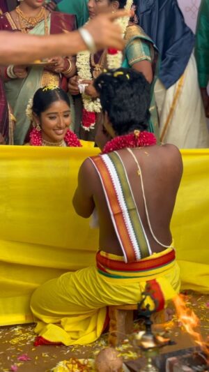 Deepika Venkatachalam Instagram - “Nitham Nitham nee odanja 
Otta veika naa irukken” 🥹🫶🏼 

The moment everything felt divine. Thanks to the universe. Thanks to God 🥹❤️ 
.
#RnD #RnDwedding 

Song sung by @prasanna_adhisesha @maanasi.k 
 Lyrics @samyu.mohan 
Music recomposed by @santhosh_kumaresan13 
Mix and mastering @cedric_sherwin_ 
Managed by @raddy37 
Copyrights @wunderbarfilms @divomusicofficial 

Decor @vizhamedai 

Wedding styling by @stylingbysamiha 
Make up @snehamnj @makeupbyyesu 
Jewellery @quillsspills 
Blouse @mayon_by_subhathracouture 
Photo/video team @wevaphotography @sakshi.ramakrishnan
