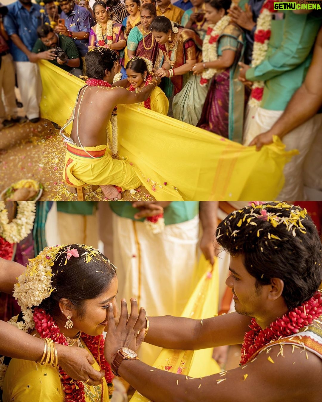 Deepika Venkatachalam Instagram - A Tuscan Gold Dream | Traditional Tamil Hindu Wedding Delight of Deepika Venkatachalam & Raja Vetri Prabhu @deepika_v__ @raja_vetri_prabhu_ Marrying your best friend with the blessed presence of your family, friends and loved ones is one of the greatest gifts two soulmates can ever wish for. Our gorgeous couple Deepika and RVP had a truly divine wedding moment surrounded by their closed ones. Deepika looks like a royal bride in her vibrant yellow saree ensemble curated from 'Saaramati' and 'MAYON by Subhathra Couture'. Her intricate bridal jewelry collection is handpicked from 'Quills and Spills'. The bridal glam and styling for her much awaited D-Day is finessed by MUA Sneha MNJ, Hairstylist Naemat Vanak and assistant MUA Suprajha S Rajan, aligning with the vision of stylist Samiha Iyer. Their summer wedding aesthetic is aced to perfection with the most talented wedding decor delivered by the team at 'Vizha'. Polished in soothing natural hues, the wedding portraits of Deepika and RVP instantly refresh your twisted nerve knots with a strong pop of true love and happiness. Wedding Styling: @stylingbysamiha Make Up: @snehamnj Hair: @hair_by_naemat Jewellery: @quillsspills Blouse: @mayon_by_subhathracouture Decor: @vizhamedai Bangles : @narpavi_kraftz #sonyalphain #sonyindiaofficial #createwithsony @sonyalphain #RnD #RVPxDeeps #chennaiwedding #weddingday #traditional #tamilwedding #couplegoals #southindianwedding #coupleportraits #weddingphotography #photographyinspirations #couplepics #happycouple #weddingtrends #weddinginspirations #weddingideas #topweddings #weddingphotography #coupleposes #weva Chennai, India