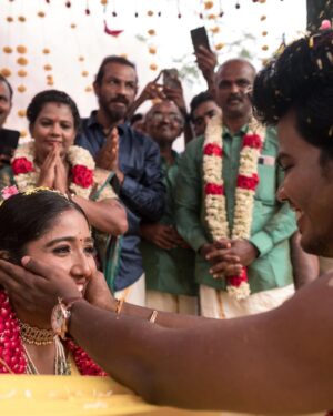 Deepika Venkatachalam Instagram - And then, this magic happened through the golden hour, amidst the sounds of our traditional nadaswaram and parai, with colourful ribbons flying all over us & the breeze causally hitting our faces! 

We knew we were being blessed by our favourite gods when we tied the knot whilst finding our homes in each other's eyes! :’) 🫶🏼 

#RnD #RnDWedding 
#JustMarried #RVPxDeeps #OurFairyTale 
.
📸 @sakshi.ramakrishnan 
Decor @vizhamedai 
Makeup @snehamnj 
Styling @stylingbysamiha 
Jewellery @quillsspills
