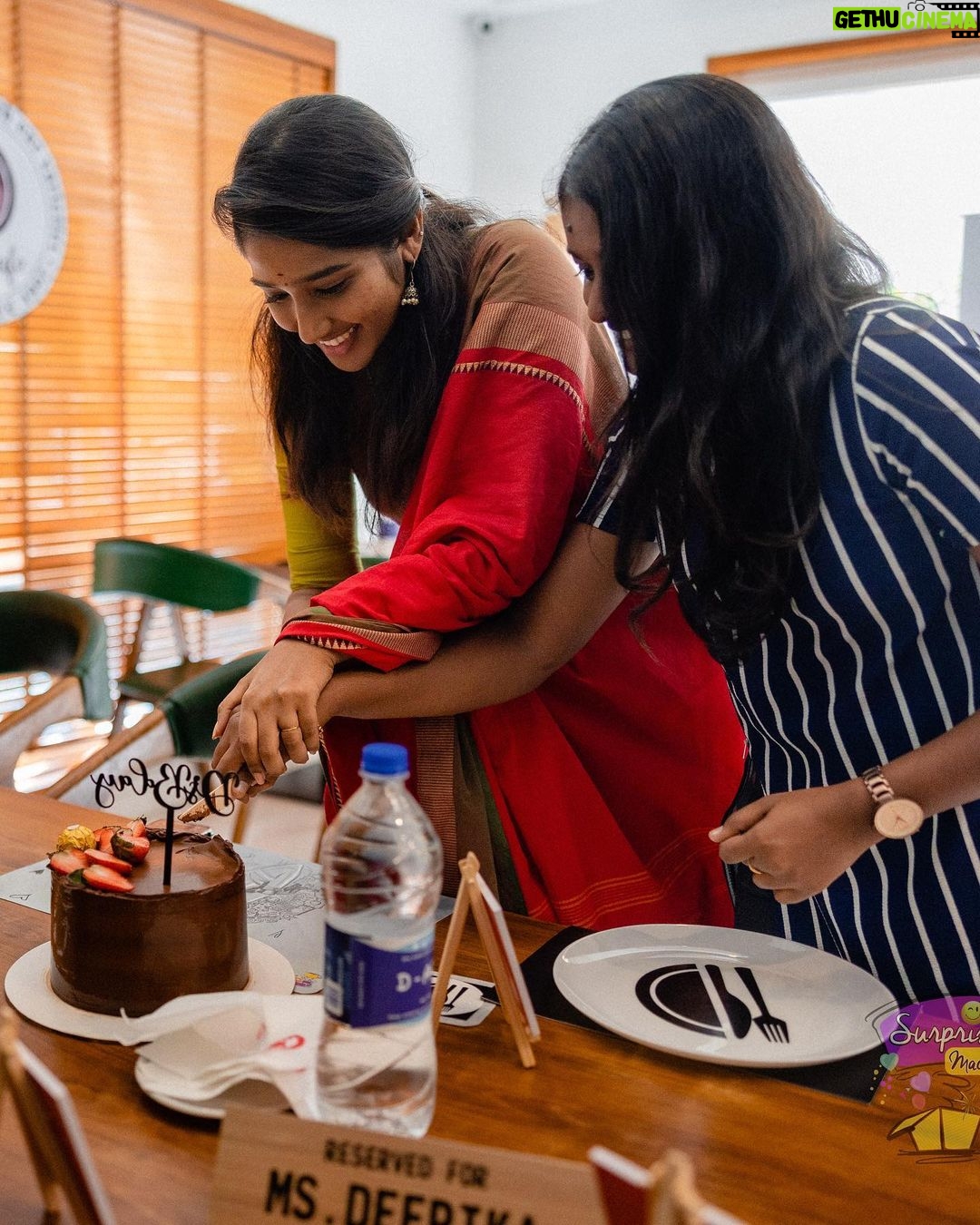 Deepika Venkatachalam Instagram - (2/2) Fan ? Nope. #SisterFam Didn't I say there was a third world that absolutely made my birthday more magical ?! ๐ฅบ My birthdays are always surrounded with people as far as I remember and I've always been brimming with joy but when 2022 started off on a low and I had people walking out of my life & the constant fear of how life would turn up & how this year's birthday would be spent alone locking my doors creeped into my mind and the unknown fear of meeting people or being judged was hard to break. December came and for the first time I wasn't looking forward to spend my birthday at all. But to my surprise, my family and friends took so much time and effort to bring out that smile in me and ensured I had the best birthday than ever before. But what really stole my heart was a girl ( kavi ) from this IG FAM who came over from a different place to surprise me along with @surprise_machi โค๏ธ She was there on the day to wish me and give me a hug that spoke a million emotions. Yes, she was the third world (My #SisterFam from here, the community we've all built together) I was taken aback & surprised when her emotions spoke only in tears!!! I mean who does soo much for an Instagram Influencer? ๐ฅบ๐ Sometimes you find love from such unknown people in a way that it is so powerful enough to keep you motivated and strong to sail through anything that comes you way! I'm a huge sucker for love like this & still remember during an award show, a random girl ( Sri ) came over to hug me and shed tears mentioning she was happy to see me. I really have no words to convey my joy to people like these girls who are so full of love and happiness that they are willing to spread to the world around!! I don't think I had a better birthday surprise than this, ever. All of the ones before were from people who were a part of my everyday and whom I knew would do anything under the sky to keep me happy. But this was special & will forever be special ๐ There was cafe exclusively designed for me with all elements from my life. Honestly super stoked to receive a kind of love this year that I will keep looking back and keep treasuring until forever. Love, D ๐ธ @whatthefahad