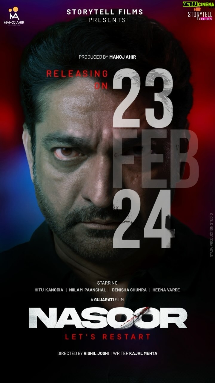Denisha Ghumra Instagram - Mark your calendars! Nasoor is coming to theaters on February 23, 2024. Get ready to witness the suspense, drama, and pyscho thriller unfold on the big screen! Star Cast: @hitukanodia @niilampaanchal @denishaghumra_official @heena_jaikishan @hemin_hht143 @vaishakhratanben @iamvishal9711 @jignesh_modi999 @_sonal23_ Producer: @manojahir999 Director: @rishil.joshi Writer: @kajal_Mehta_Me DOP: @sumansahu Associate director: @i_rohit_prajapati Art director : @poonimevada2411 Editor: @parth.y.bhatt Action: Parvez Shaikh Costume Designers: @piyurimach Costume(Brand Partner) : @raasa_tailored Styling & Makeup By : @Jitunayi Line Production : @ronak.rachchh Production Manager : @mevadaakshay Casting by: @storytellfilmsofficial Junior Co-Ordinator: @imakshayazad Publicity Design & Digital Marketing: @nyasaproductionstudio Beverages Partner : @davatbeverages Brand Partner : @canopy.events Brand Partner : @swagatgroup Brand Partner : @mollismoons Distribution by: @vandanshah1981 #Nasoor #mysteryunveiled #cinematicthrills #comingsoon #gujaratifilm #gujaratimovie #hitukanodia #denishaghumra