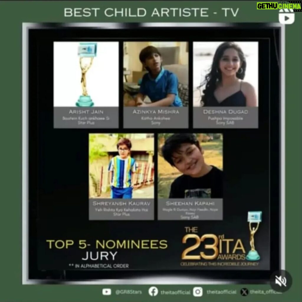 Deshna Dugad Instagram - And this is such a proud moment for VMCA. 3 out of 5 nominated kids are casted through VMCA. Thankful to the kids for always making VMCA Proud. #itaawards #childactor #nomination #achievement #vmca #vmcartist #vmcateenager #vmcachild #vmcacasting #vmcafamily #vmcafamily #vmca