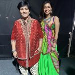 Divya Agarwal Instagram - The most special moments this Navratri has been going to the biggest gatherings in mumbai and the vibe and energy was felt in the soul Jai ambe maa Also met these gorgeous and talented legendary garba queen @falgunipathak12 @showglitznavratri And then I met a divine beautiful singer all the way from Ahmedabad ❤️ @geetabenrabariofficial at @chogada_re_navratri Outfit @rezachirag Neckpiece @sakkshamsilver Earrings @anthajewels