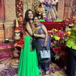 Divya Agarwal Instagram - The most special moments this Navratri has been going to the biggest gatherings in mumbai and the vibe and energy was felt in the soul Jai ambe maa Also met these gorgeous and talented legendary garba queen @falgunipathak12 @showglitznavratri And then I met a divine beautiful singer all the way from Ahmedabad ❤️ @geetabenrabariofficial at @chogada_re_navratri Outfit @rezachirag Neckpiece @sakkshamsilver Earrings @anthajewels