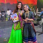 Divya Agarwal Instagram - The most special moments this Navratri has been going to the biggest gatherings in mumbai and the vibe and energy was felt in the soul Jai ambe maa Also met these gorgeous and talented legendary garba queen @falgunipathak12 @showglitznavratri And then I met a divine beautiful singer all the way from Ahmedabad ❤️ @geetabenrabariofficial at @chogada_re_navratri Outfit @rezachirag Neckpiece @sakkshamsilver Earrings @anthajewels
