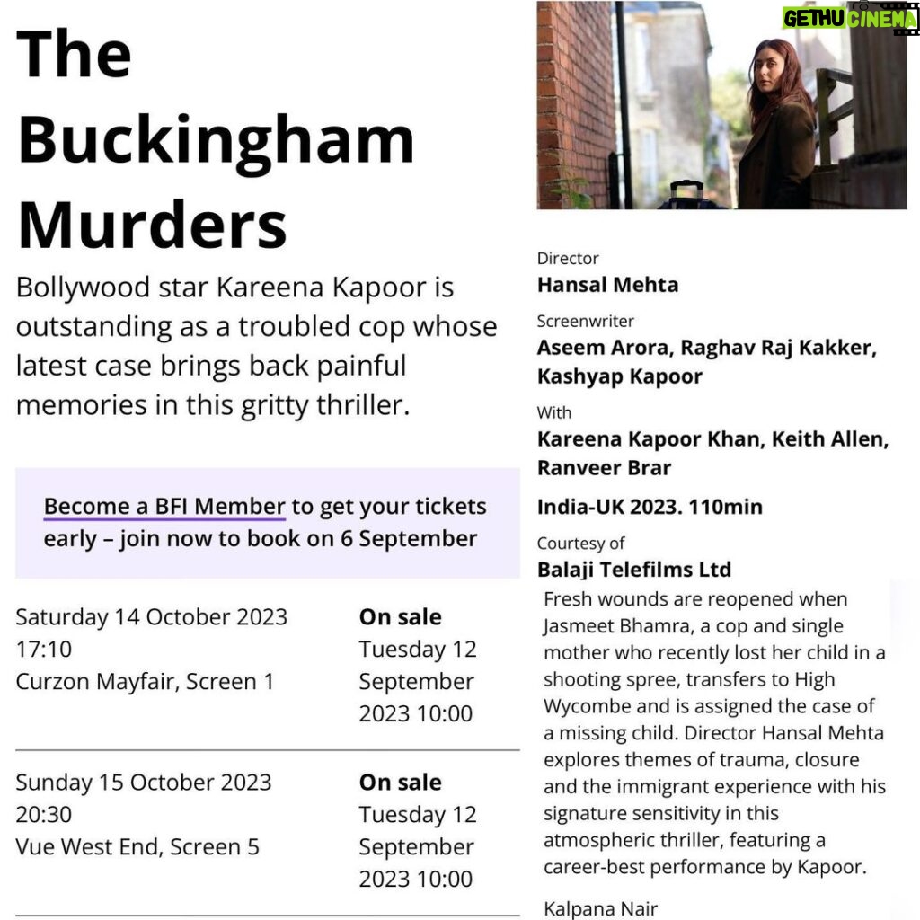 Ekta Kapoor Instagram - 'The Buckingham Murders’ a journey that @hansalmehta, @kareenakapoorkhan and I took is premiering at the 67th BFI London Film Festival. It is an atmospheric thriller, that explores themes of loss, closure and the immigrant experience. What makes this moment even more special is that it’s one of the three films from India that made it to the festival! 🥹❤️ If you happen to be in the UK, we hope you can watch it, it's being shown at the Curzon Mayfair on 14th and 15th October. 🎥 ✨ @kareenakapoorkhan @hansalmehta @ektarkapoor @shobha9168 @balajimotionpictures @mahana_films