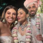 Elnaaz Norouzi Instagram - Congratulations my darling @rahuljhangiani and @shimulpatell 🩷 may your marriage be as beautiful as this wedding! Thank you for a beautiful time and I’m so happy I could be a part of your journey 💋 . . . . . Styled by @stylingbyvictor @sohail__mughal___ Outfit @shehlaakhan Accessories @swabhimannjewellery Assisted by @styledby_antara Location @casawaters #wedding #goa #rahulwedsshimul #love Casa Waters