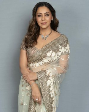 Gauri Khan Instagram - Diwali is a lovely time to celebrate the legacy of Indian crafting and design. I have always loved Zoya's craftsmanship and Manish’s beautiful saree is perfect for the festive season. This necklace - ‘A Weave of Brilliance’ from their new 'Her Becoming' collection is inspired by the geometry of Ikat. It uses unusual stone cuts like trapezoids, Cadillacs and custom cut baguettes that are impeccably cut and set, to deliver a refreshingly new look for white-diamond jewellery.

@zoyajewels 
@manishmalhotra05
@cloverconnect.in

#AliveAsShe #ZoyaJewels #TheDiamondBoutique #ZoyaATATAProduct #Zoya