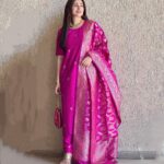 Gungun Uprari Instagram - "Pink isn't just a color. It's an attitude too." 💕 . . Unleash your inner diva with the vibrant Magenta Pink Kadhwa Weave Raw Silk Dress Material from Chinaya Banaras! Get the perfect fit with free stitching on your size. Elevate your style and make heads turn! @chinayabanaras 🌸 . . . #pink #silk #banarasi #banarasisaree