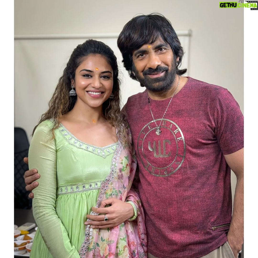 Indhuja Ravichandran Instagram - New beginnings 🥰 Looking towards a beautiful journey with super energetic @raviteja_2628 garu & visionary director @dongopichand garu & dream team @mythriofficial @selvaraghavan @musicthaman @dop_gkvishnu @saimadhav_burra @navinnooli @artasprakash #RT4GM #telugudebut Hyderabad