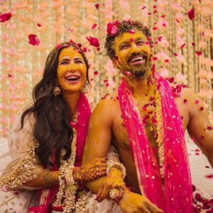 Isabelle Kaif Instagram - full fun & joy 💛 my cheeks still hurt from smiling so much 💛😁💛 @katrinakaif @vickykaushal09 Haldi