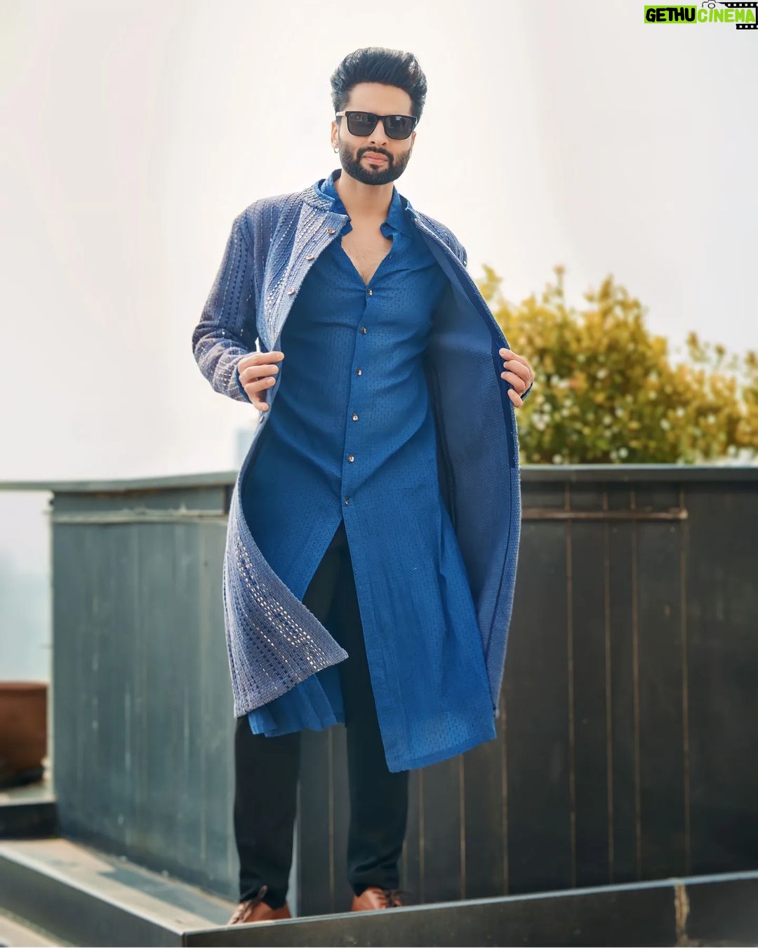 Jackky Bhagnani Instagram - Daytime dreams in shades of blue, illuminated by the soft glow of the setting sun. Outfit @kunalaniltanna Styled by @styledbypritibuxani Assisted by @ashvi_s HMU by @luv_hans77 Shot by @realvision333