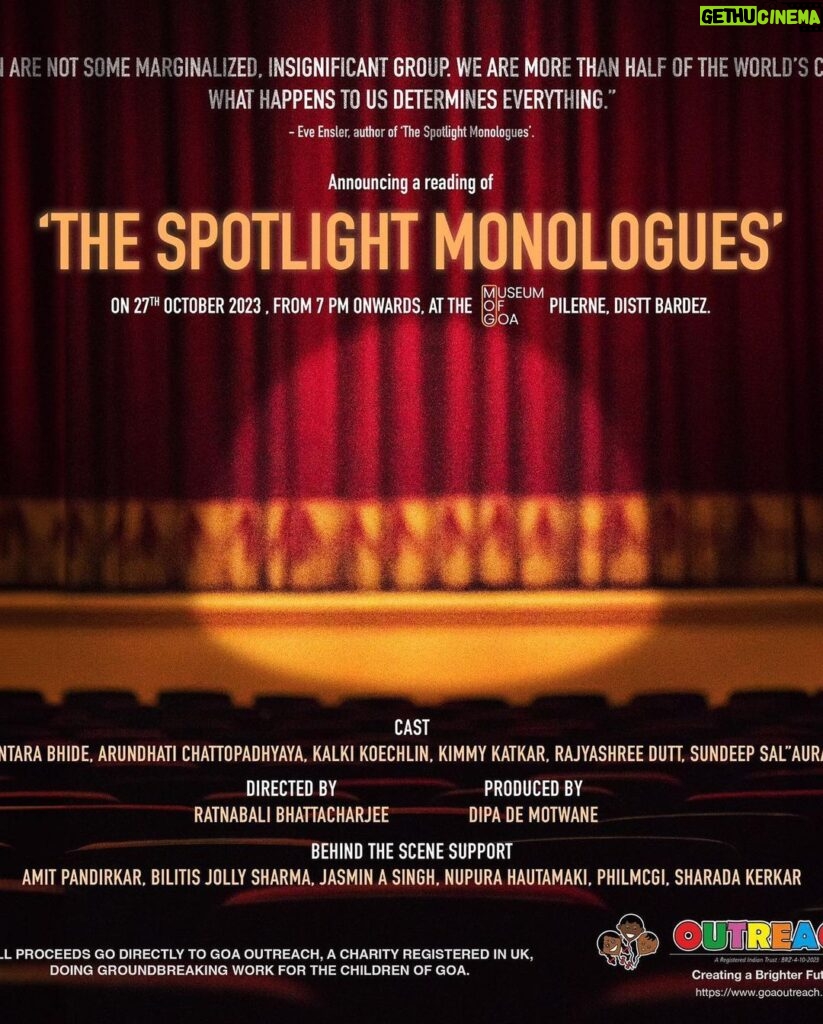 Kalki Koechlin Instagram - We will be doing a reading of ‘The Spotlight Monologues’. The money we raise goes directly to the charity Goa Outreach which provides a home and an education to children who have had neither. #27thoctober #museumofgoa #goaoutreach 👉🏻 Limited seats : 100 donor passes only! Available now, find the link in my bio. ℹ️ While each ticket is priced at 20 GB Pounds (UK based charity doing ground breaking work for the children of Goa), if you follow the link you find you will be paying in Rupees.