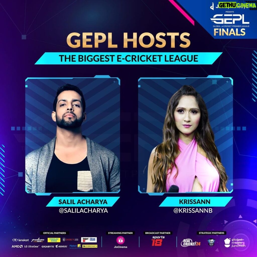 Krissann Barretto Instagram - It's gonna be GRAND with @salilacharya & @krissannb on the biggest eCricket stage 🔥 Head to our link in bio to watch all the #GEPL action on @officialjiocinema ⤵ #eCricket #RealCricket #esports #JetSynthesys
